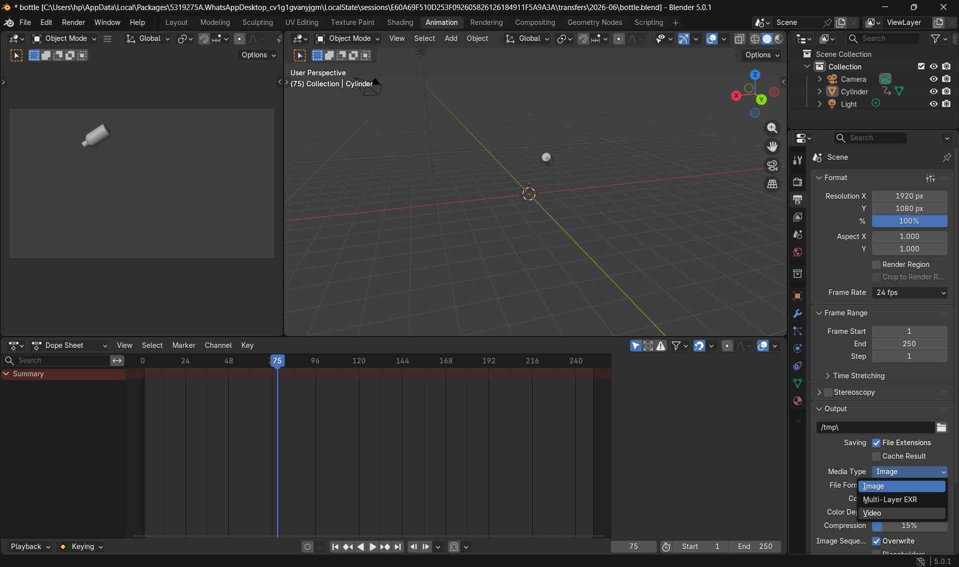 Rotation of th bottle in Blender